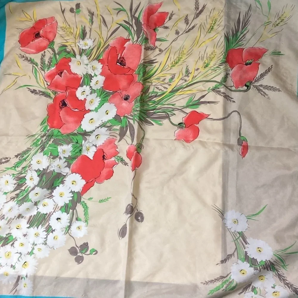 4/$30 Vintage Scarf Floral No Label Size 30”x31”